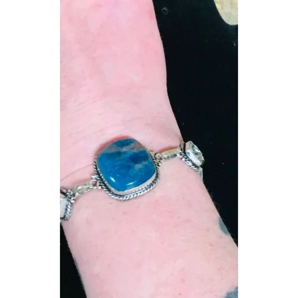 Blue Apatite Boho Bracelet Whimsigoth Topaz Style 7.5